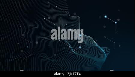 Image of connections and hexagons on black background Stock Photo
