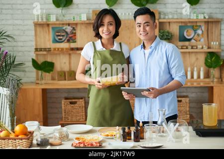 Small business owners: young couple making and sell soap Stock Photo