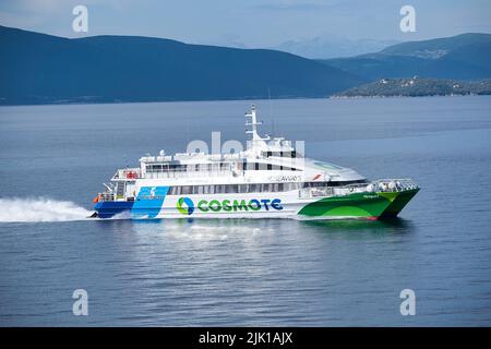 Flyingcat 5 is a high-speed ferry that transports passengers to all the islands of the Aegean Sea, Greece Stock Photo