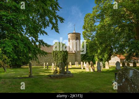 Sydersone church is one of the many Norfolk churches with a round tower. Stock Photo