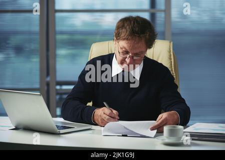 Business executive busy with analysis of documents Stock Photo