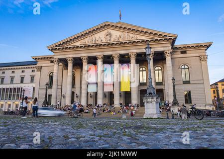 Munich, Germany - July 6, 2022: Evening at the National Theatre (German: Nationaltheater) on the Max Joseph square. Historic opera house, home of the Stock Photo