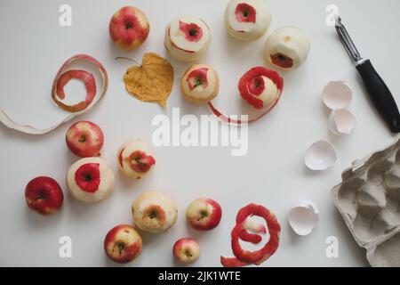 ingredients for baking apple pie charlotte on white table top view Stock Photo