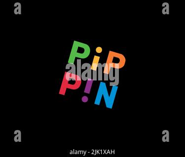 Apple Bandai Pippin, Rotated Logo, Black Background B Stock Photo