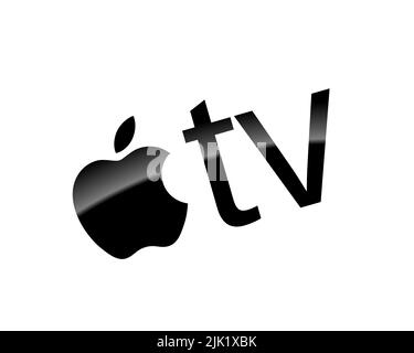 Apple TV, rotated logo, white background Stock Photo