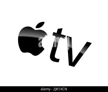 Apple TV, rotated logo, white background B Stock Photo