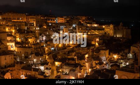 Scenic skyline of Sassi di Matera at night, Italy Stock Photo