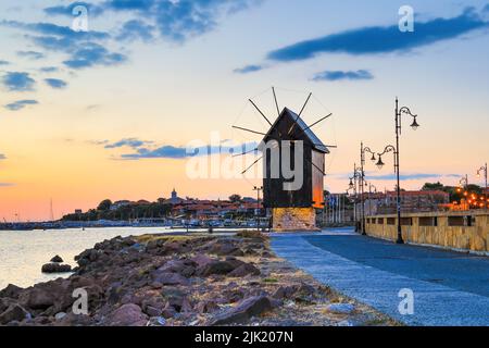 Nessebar (Nesebar), Bulgaria. The Ancient City of Nessebar, the wooden windmill. Stock Photo