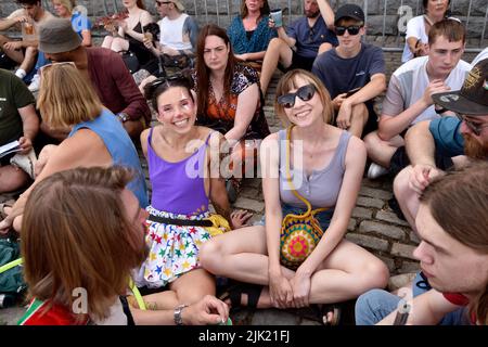 Happy people in a crowd at Bristol Harbour festival, UK Stock Photo