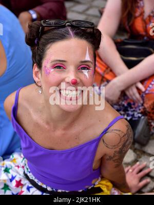 Happy woman in a crowd at Bristol Harbour festival, UK Stock Photo