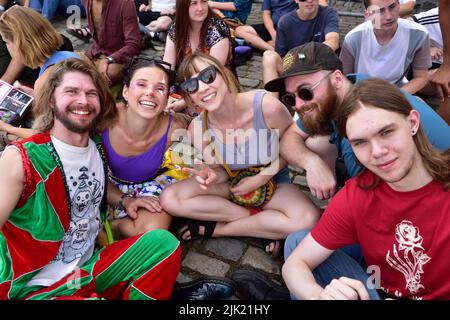 Happy people in a crowd at Bristol Harbour festival, UK Stock Photo