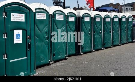 Portable toilets, loos, outside at festival Stock Photo