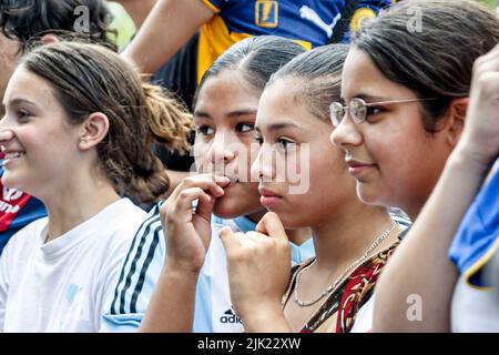 Miami Florida,Bayfront Park,Argentinean cultural Festival festivals ethnic event Hispanic patriotism audience teen adolescent girls friends watching Stock Photo
