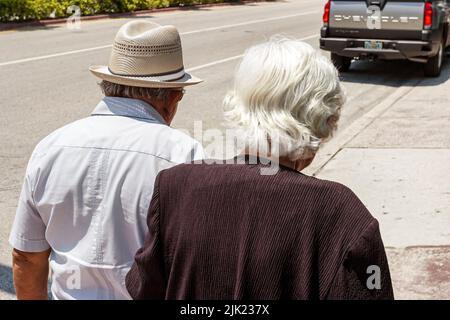 Miami Beach Florida,senior seniors old citizen citizens pensioner pensioners retired adult adults man men male female woman couple grey gray hair Stock Photo