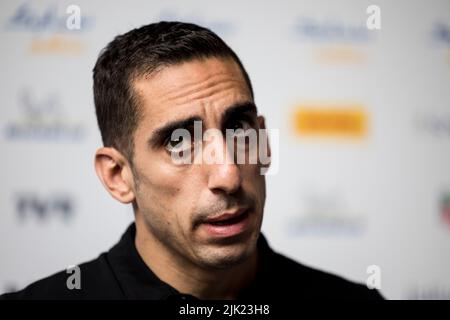 London, UK. 29th July, 2022. 29th July 2022; ExCel E-Prix Circuit, Doclands, London, England; ABB Formula E World Championship, arrivals day: Number 23 Nissan edams car driver Sebastien Buemi during London Formula E press conference Credit: Action Plus Sports Images/Alamy Live News Stock Photo