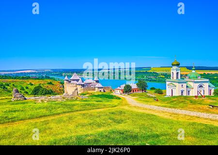The path along the descent to Khotyn Fortress, Ukraine Stock Photo