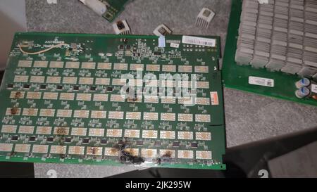 Coin mining Hash Board ASIC Stock Photo