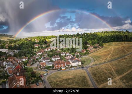 Aerial view over Cotmandene, Dorking in the Surrey Hills- UK Stock Photo