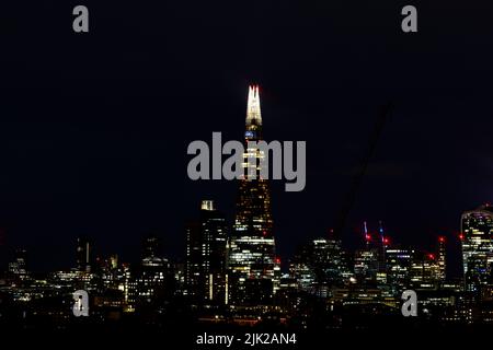 The Shard. A 72-storey skyscraper in the Southwark district as seen from the South at sunset. The Shard is the tallest building in the United Kingdom Stock Photo