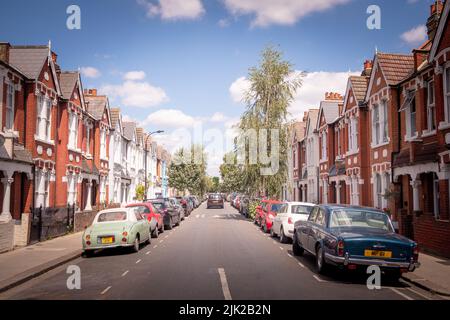 London, July 2022: Residential Street in Hammersmith / Shepherds Bush area of West London Stock Photo