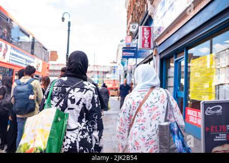 London, July 2022: Shopping street scene on Uxbridge Road in Shepherds Bush Stock Photo