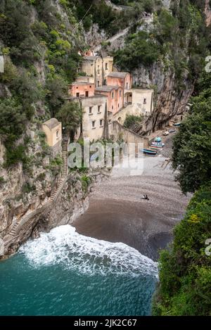 Beautiful traditional fishermens houses in the Fjord of Furry at the Amalfi Coast, Southern Italy Stock Photo