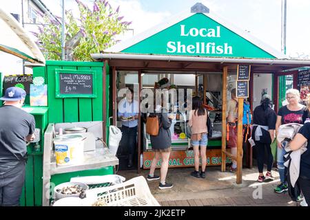 Seafood Hut green shack Oban pier and port in Scotland, chef cooking ...