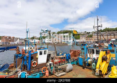 Oban harbour and port, fishing vessels and boats moored in the harbour,Oban,Scotland,summer 2022 Stock Photo