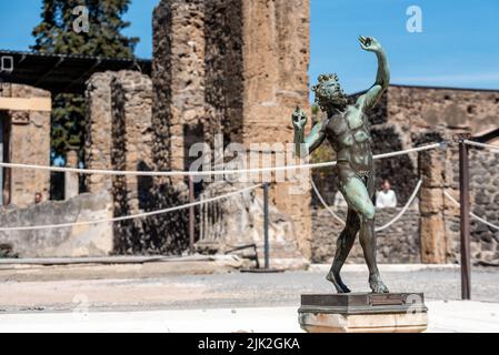 The famous dancing faun in the Pompeian house of the faun, Southern Italy Stock Photo