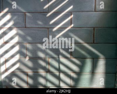 A tile wall in a bathroom with shadows which can be used as a background. Stock Photo