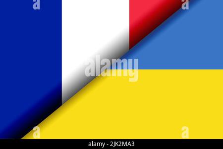 Flags of  France and Ukraine divided diagonally. 3D rendering Stock Photo