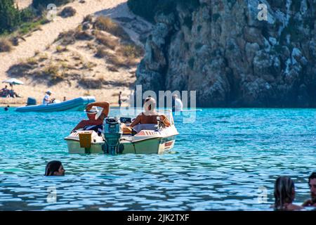 Beautiful summer scenery from Voidokoilia beach near Romanos area in Messenia, Peloponnese, Greece, Europe Stock Photo