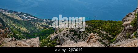 An unusual view of popular summer tourist destination Zlatni Rat on the island of Brac in Croatia Stock Photo