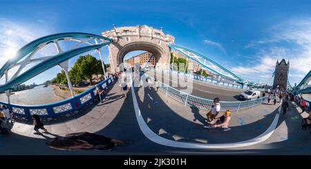 360 degree panoramic view of 360 vr pov Tower Bridge London UK