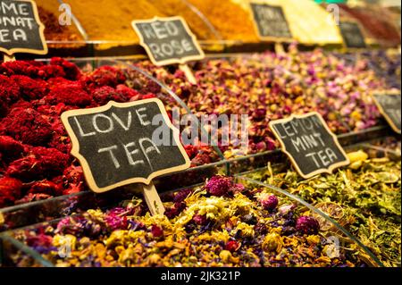 Egyptian spice bazaar in Istanbul on the banks of the Bosphorus, Turkiye Stock Photo