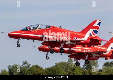 The Red Arrows launching for a display routine at RIAT 2022. Stock Photo