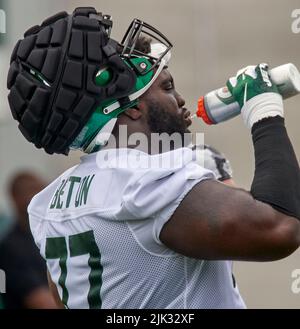 New Jersey, USA. 29th July, 2022. July 29, 2022, Florham Park, New Jersey,  USA: New York Jets' wide receiver Braxton Berrios (10) during Jets training  camp at the Atlantic Health Jets Training