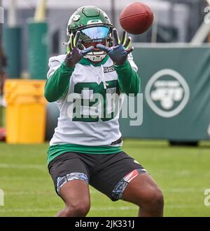 Florham Park, New Jersey, USA. August 2, 2022, Florham Park, New Jersey,  USA: New York Jets' linebacker Hamsah Nasirildeen (45) runs a drill during  Jets training camp at the Atlantic Health Jets