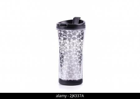 plastic tumbler glasses or thermos travel cup  isolated on white background Stock Photo