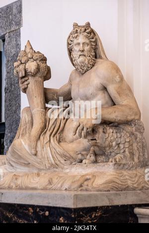 NAPLES, ITALY - MAY 06, 2022 - Statue of the Roman God of the Nile, Southern Italy Stock Photo