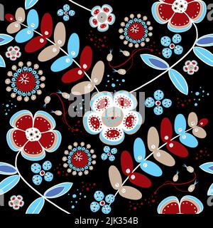 Floral seamless pattern. Hand drawn creative flowers. Colorful artistic ...