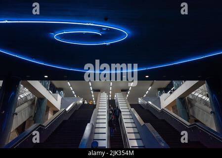 NAPLES, ITALY - MAY 06, 2022 - Modern design of a metro station in downtown Naples, Italy Stock Photo