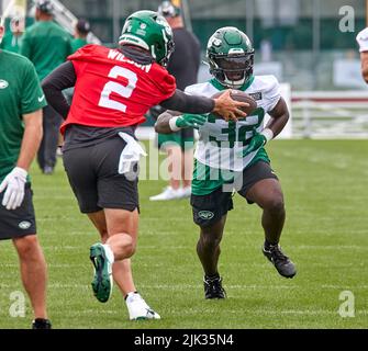 USA. 29th July, 2022. July 29, 2022, Florham Park, New Jersey, USA: New  York Jets' running back (20) Breece Hall during Jets training camp at the  Atlantic Health Jets Training Center, Florham