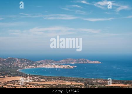 Boats in the bay of Calvi in the Balagne region of Corsica Stock Photo