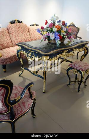 Black and Golden Salon Furniture (Baroque and Rococo, mid 18th-late 19th century). From the Murska Sobota castle-Slovenia. Stock Photo