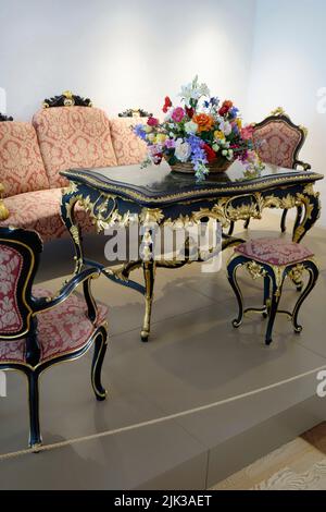 Black and Golden Salon Furniture (Baroque and Rococo, mid 18th-late 19th century). From the Murska Sobota castle-Slovenia. Stock Photo