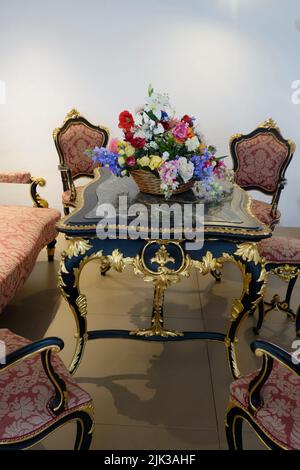 Black and Golden Salon Furniture (Baroque and Rococo, mid 18th-late 19th century). From the Murska Sobota castle-Slovenia. Stock Photo