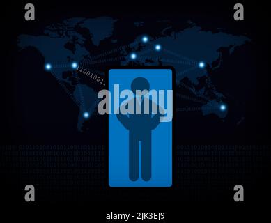 representation of the data that is distributed from the cell phone all over the world Stock Photo