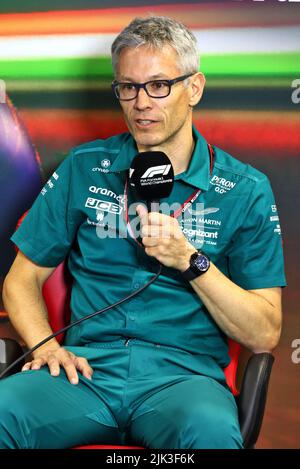 Mogyorod, Hungary. 29th July, 2022. Mike Krack (LUX) Aston Martin F1 Team, Team Principal in the FIA Press Conference, portrait during the Formula 1 Aramco Magyar Nagydij 2022, Hungarian Grand Prix 2022, 12th round of the 2022 FIA Formula One World Championship from July 28 to 31, 2022 on the Hungaroring, in Mogyorod, Hungary - Photo: Dppi/DPPI/LiveMedia Credit: Independent Photo Agency/Alamy Live News Stock Photo