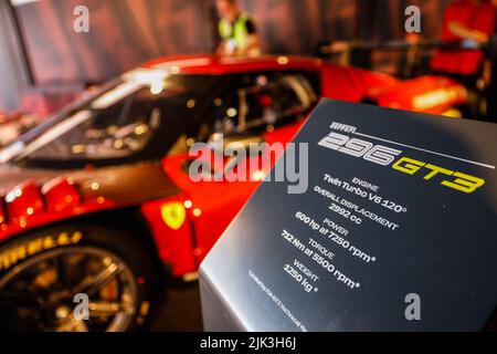 Spa, Belgium. 30th July, 2022. Presentation of the new ferrari 296 gt3 during the TotalEnergies 24 hours of Spa 2022, 7th round of the 2022 Fanatec GT World Challenge Europe Powered by AWS, from July 27 to 31, 2021 on the Circuit de Spa-Francorchamps, in Stavelot, Belgium - Photo: Paul Vaicle / Dppi/DPPI/LiveMedia Credit: Independent Photo Agency/Alamy Live News Stock Photo